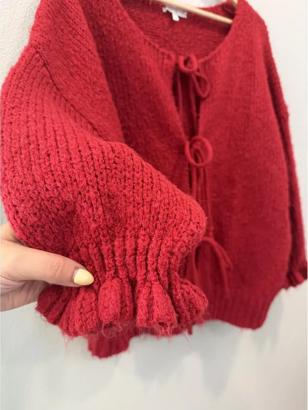 Vervet Red Oversized Boho Front Tie Cardigan - Women's Medium